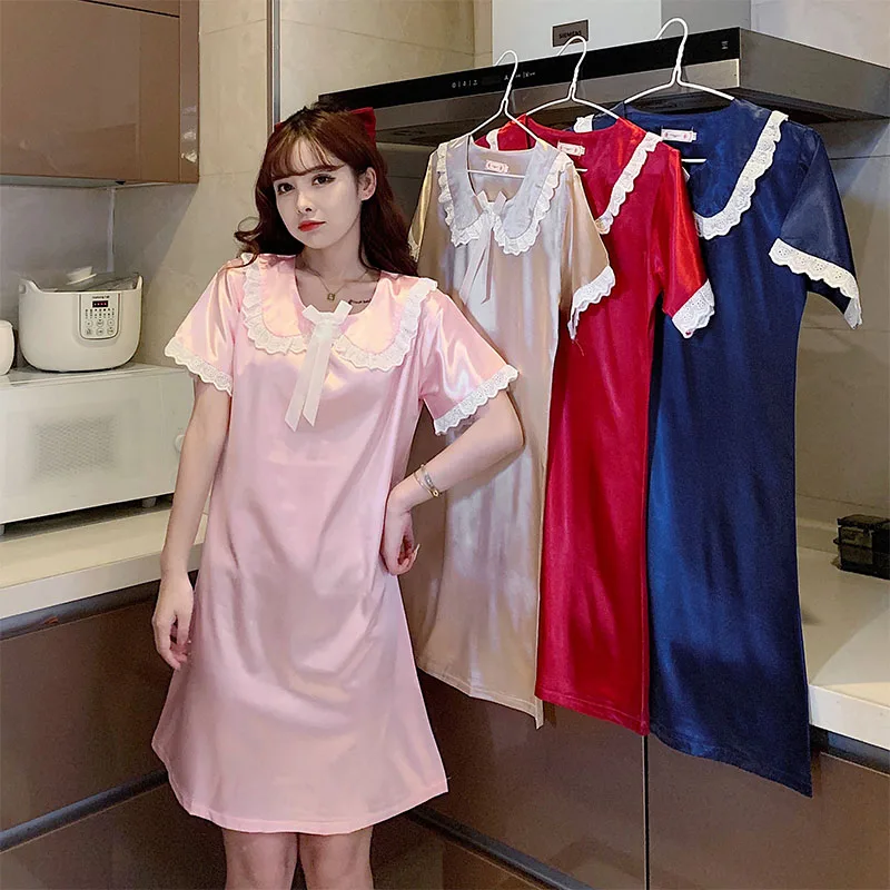 

Летняя Осенняя шелковая Женская одежда для сна WAVMIT 2021, милая рубашка для сна, Длинная женская ночная рубашка с принтом, юбка, женская верхняя...