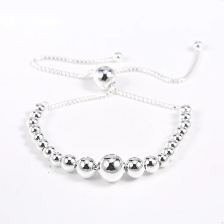 Новинка реальная яркость серебряный браслет нитка бусин скользящий