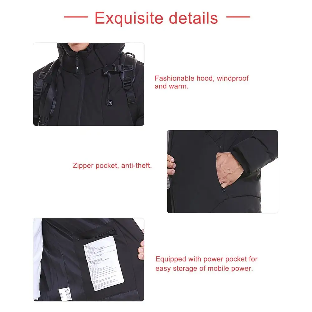 

Heated Vest Jacket Washable Usb Charging Hooded Cotton Coat Electric Heating Warm Jacket Outdoor Camping Hiking Heated Jacket