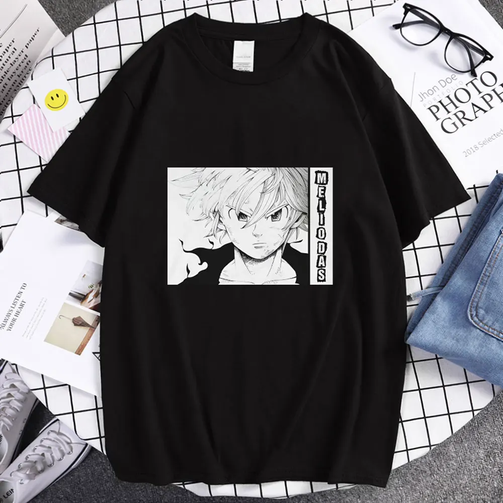 

Лидер продаж 2021, летняя хлопковая свободная футболка унисекс с короткими рукавами и классическим принтом японского аниме семь смертных гре...