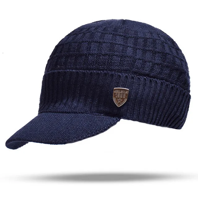 Simpe Winter Hat Skullies Beanies Hats Winter Beanies For Men Women Wool Scarf Caps Balaclava Mask Gorras Bonnet Knitted Hat - Цвет: Navy blue hat