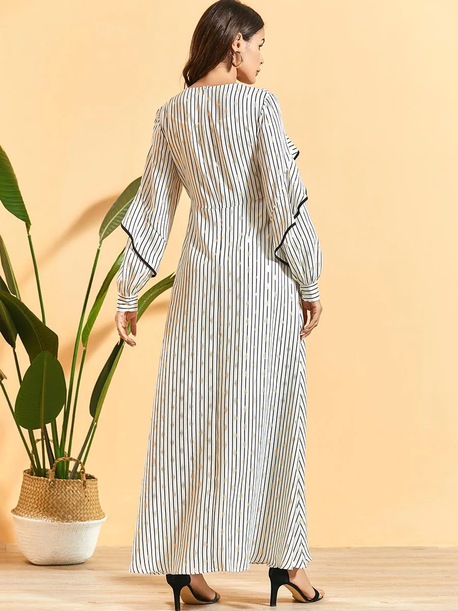 

bohemian Striped bronzing printed ruffled dress plus size ramadan kaftan abaya african dashiki dubai robe gown VKDR2101