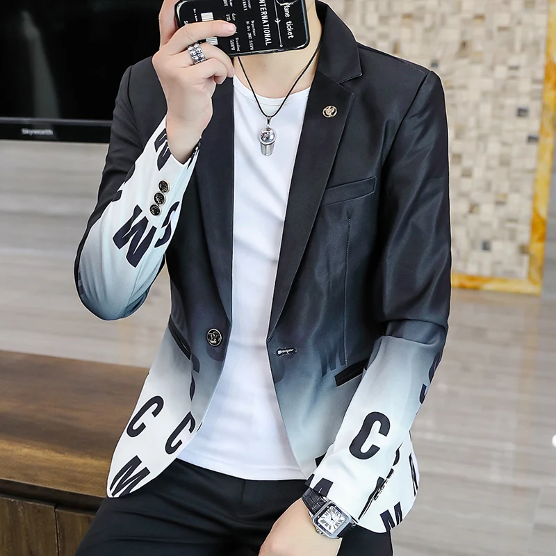 Costume de marque pour hommes, manteau de fête, veste décontractée, Slim, boutons, lettre, imprimé Floral, peinture, Blazers masculins, 2021  (0)
