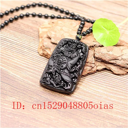 Натуральный черный обсидиан демон воин Кулон Бусы Ожерелье модное очарование