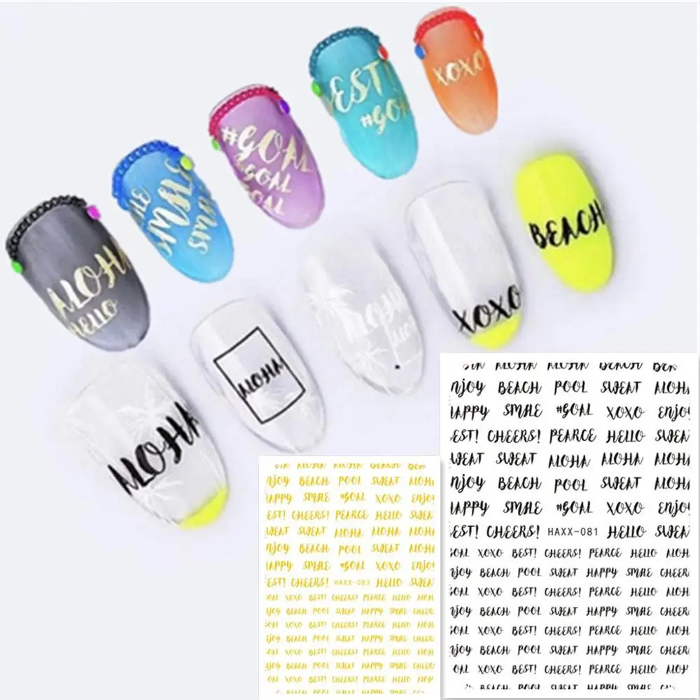 

Newest HANYI-081 082 lettering pattern nail stickers art 3d Japan style nail decals back glue DIY decoration for nail wraps