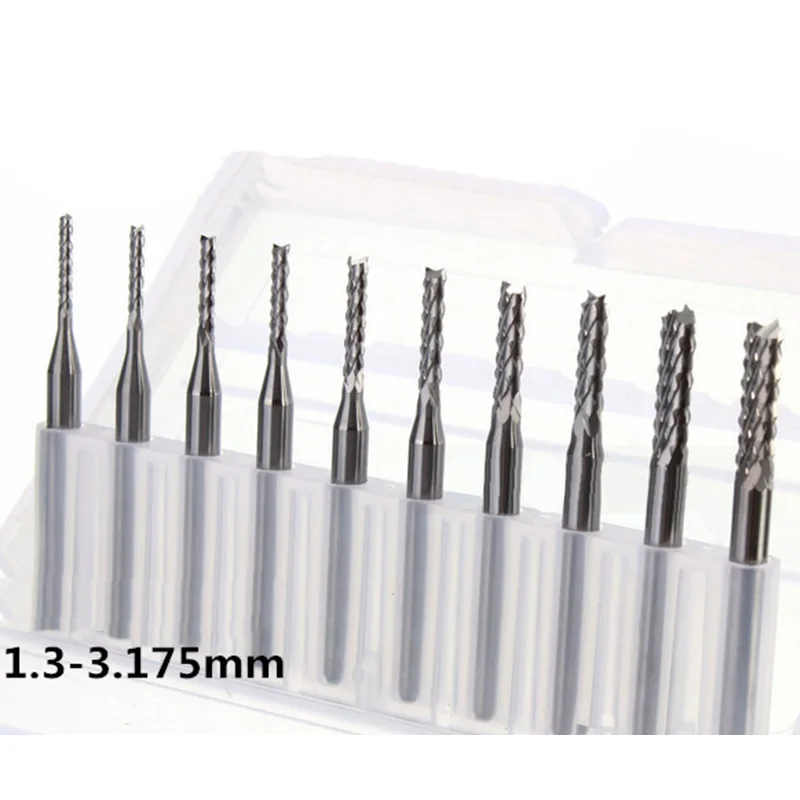 

10PCS/Set 1.3-3.175mm HSS CNC Carbide Straight Shank End Mill Cutter Drill Bit