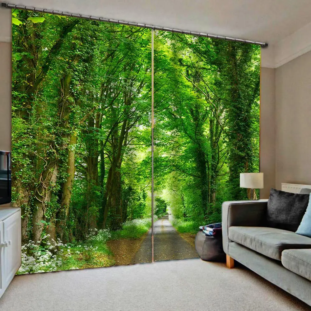HD Большие индивидуальные природные пейзажи лес дорога фото занавес для гостиной