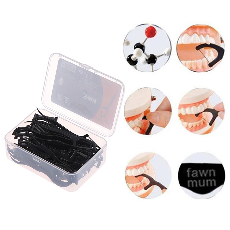 

50pc/Box Bamboo Charcoal Dental Floss Teeth Sticks Tooth Pick Interdental Brush Teeth Clean Dental Floss Stick Toothpick Flosser