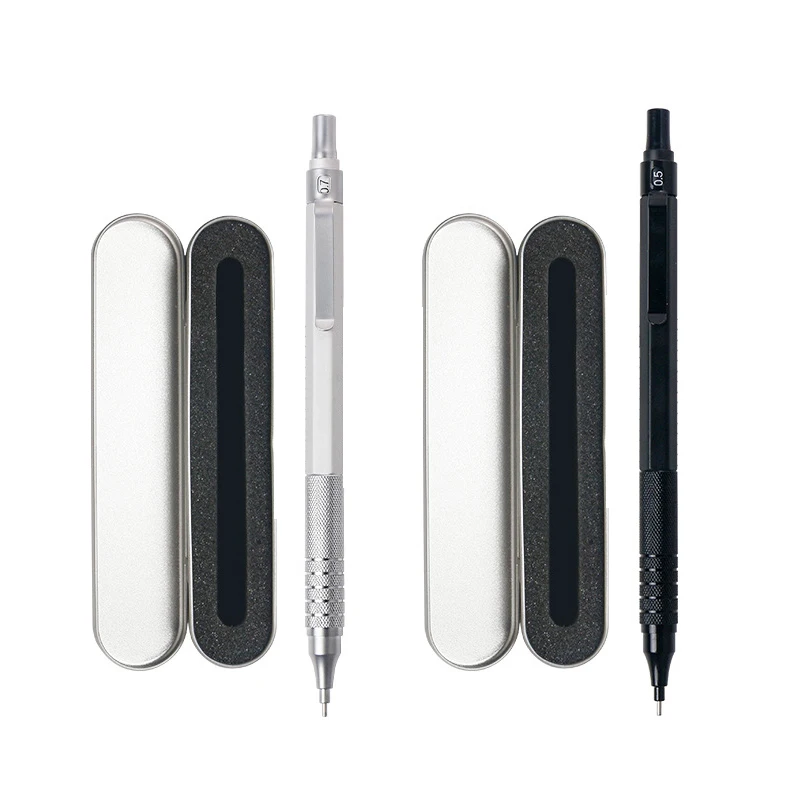 

Metal Mechanical Pencil Gift Box Package 0.5/0.7mm Automatic Pencil for Office School Writing Supplies Black Silver Stationery