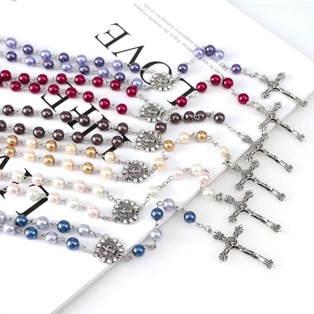 6 цветов 8 мм стеклянная бусина в виде жемчужины четки из бусин ожерелье