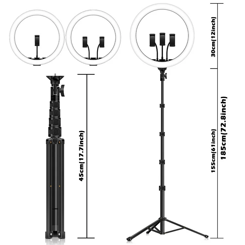 

12 inch Ringlight with Stand for Photo Studio Lighting YouTube Live Stream TikTok Video Selfie Three Seats Ring Light