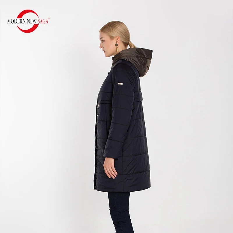 MODERN NEW SAGA 2020 Осеннее Женское Пальто Зимняя Длинная Куртка С Капюшоном Хлопковое