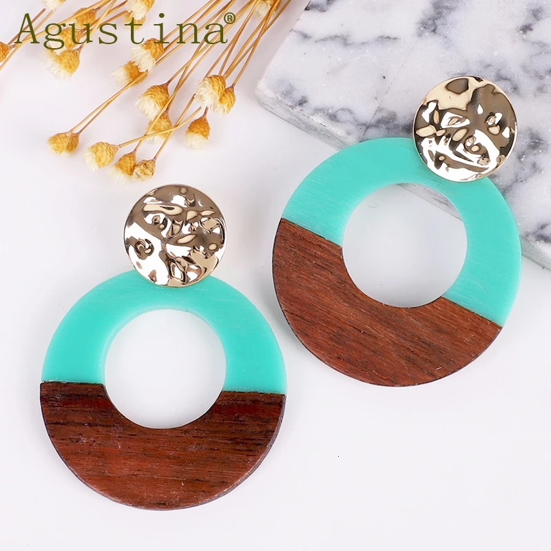 Женские Висячие серьги из смолы и дерева ювелирные изделия новые синие модные