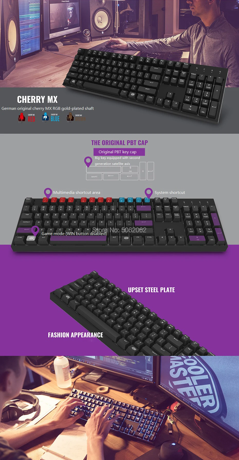 Cooler Master CK370 механическая клавиатура Cherry MX Axis body 104 клавишные колпачки pbt коричневый красный переключатель настольные игровые клавиатуры