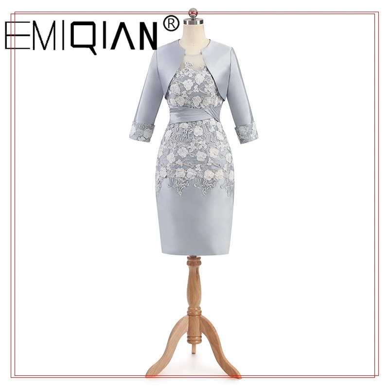 Платье-футляр для матери невесты с рукавом 3/4 до колена элегантное кружевное