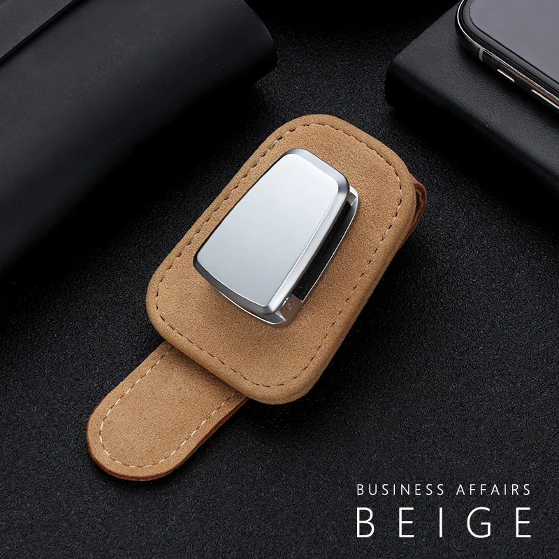 

Portable Car Glasses Case Ticket Card Clamp Car Sun Visor Leather Metal Sunglasses Holder Luxury Auto Universal Accessories