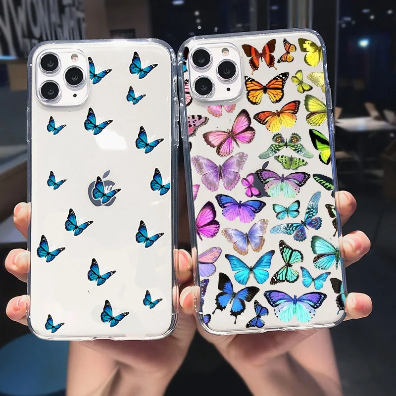 

Luxury Butterfly Painting Phone Case For iphoe 11 Pro Max SE 2020 7 8 plus Cute Cartoon Soft Cover For iphone 12 Pro X XR XS Max