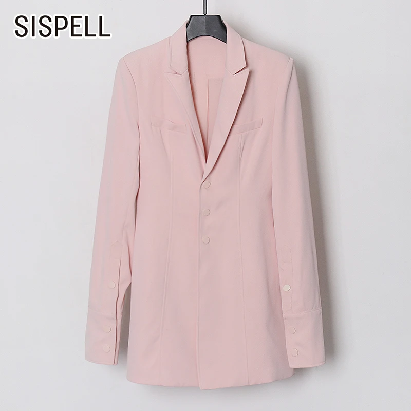 Женский Повседневный Блейзер SISPELL, однотонное приталенное пальто с отложным воротником и длинным рукавом, с высокой талией, 2021