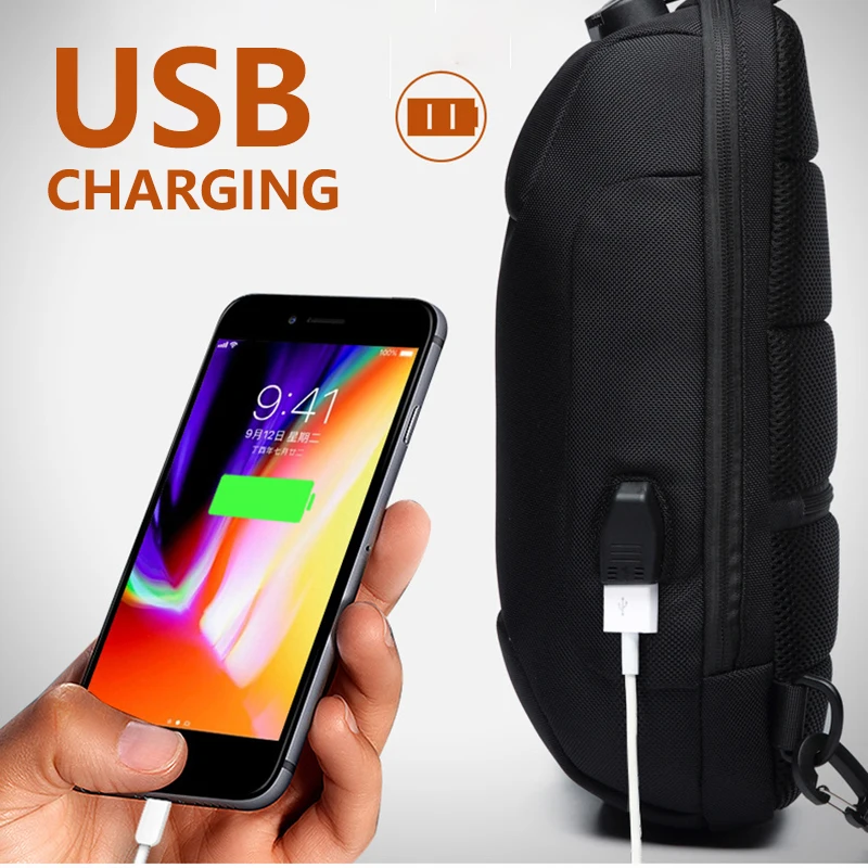 Мужские сумки через плечо с usb-зарядкой и замком TSA противоугонная нагрудная