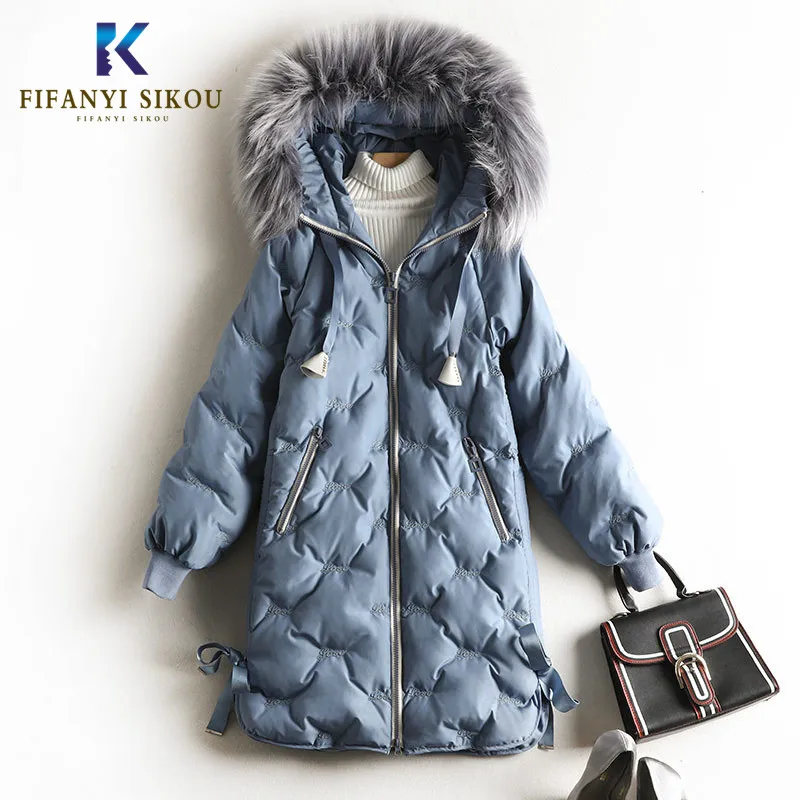 2019 зимняя куртка Женская Толстая теплая парка меховой воротник с капюшоном