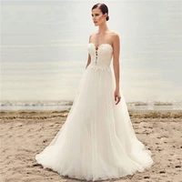 sexy sweetheart lace appliques a line wedding dress tulle zipper back spring custom bridal gowns formal long beach vestidos