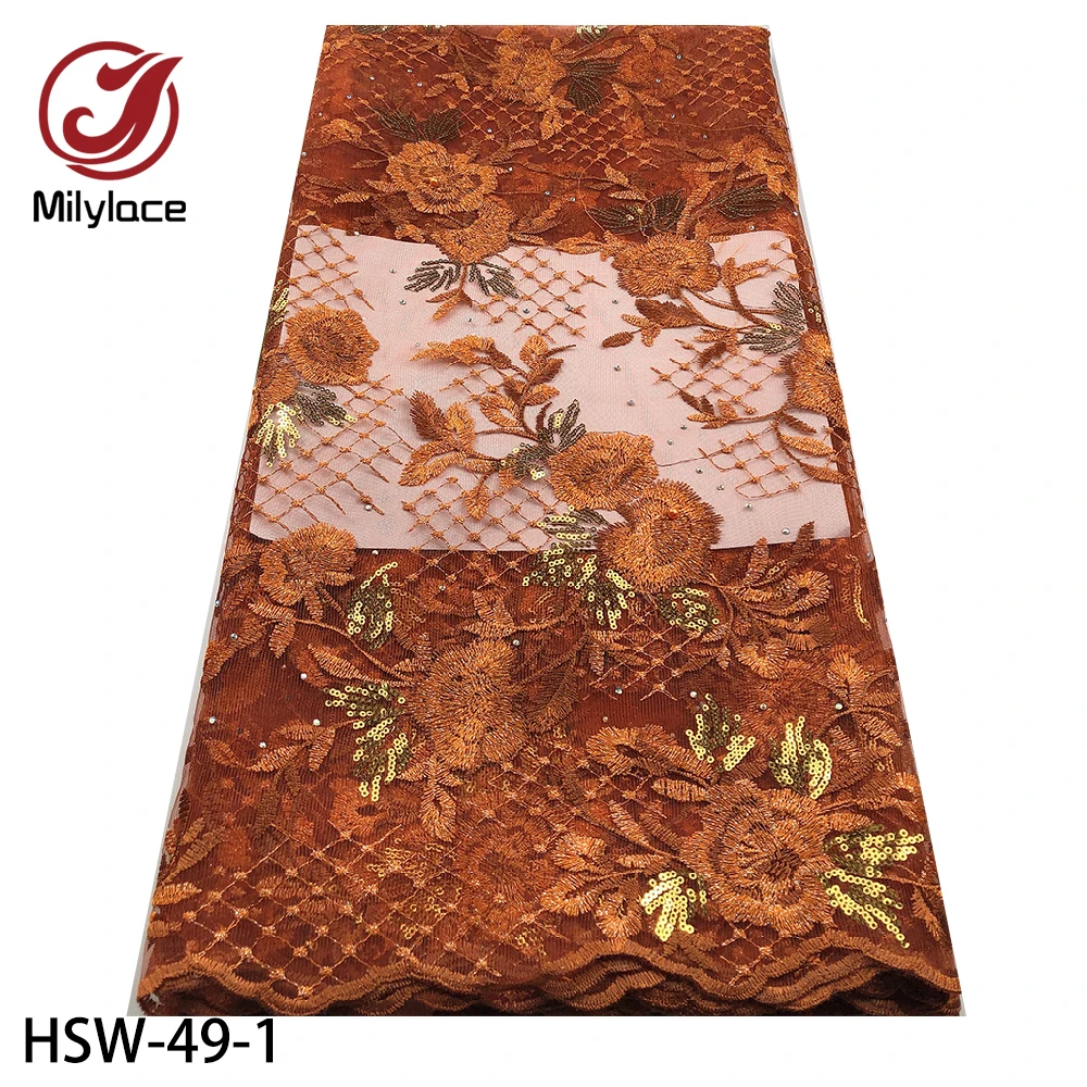 

High Quality African Lace Fabric Net 2020 French Lace Fabric Tulle with Sequins Nigerian Lace Fabric for Wedding Dress HSW-49
