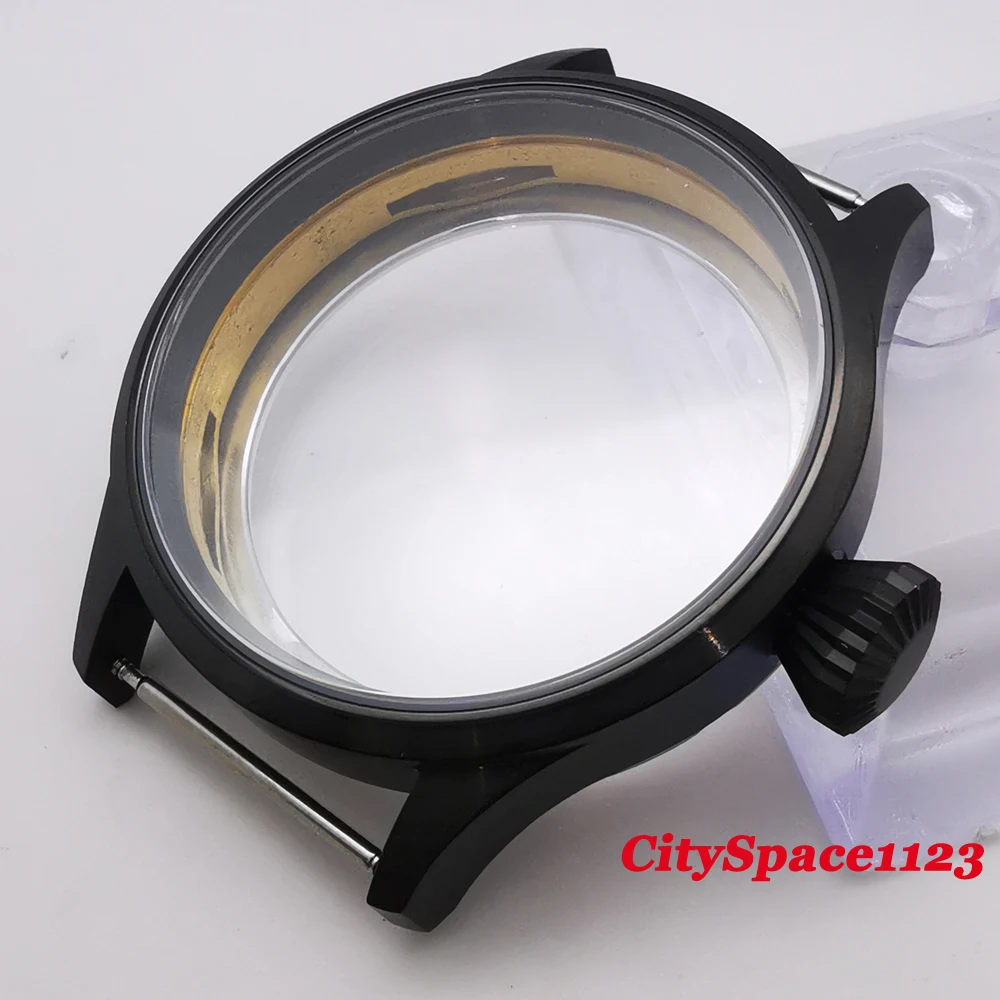 Corgeut 43mm Sapphire Black PVD watch case sterile dial hands fit ETA 6497 st36 hand winding movement | Наручные часы