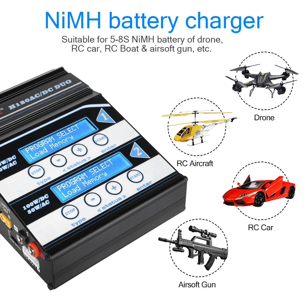 10A Battery Charger HTRC H120 AC DC Dual Ports Discharger For Lilon/LiPo/LiFe/LiHV/NiCd/NiMH/PB RC Balance | Электроника