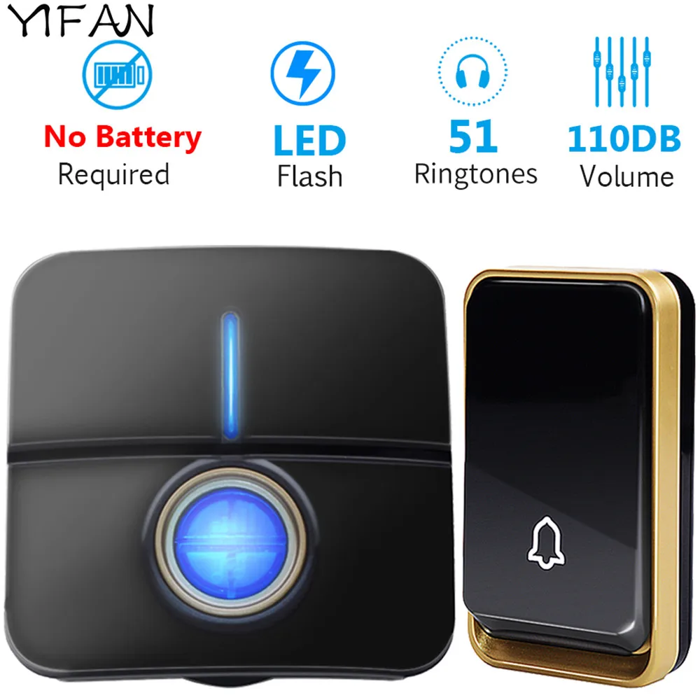 Беспроводной дверной звонок YIFAN без аккумулятора водонепроницаемый 150 м с