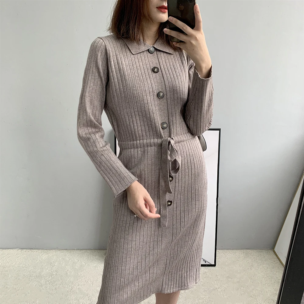 Женский трикотажный свитер с отложным воротником Длинный пуловер длинным