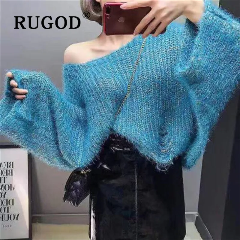 RUGOD сплошной цвет рукав-колокол утолщенный укороченный пуловер джемперы