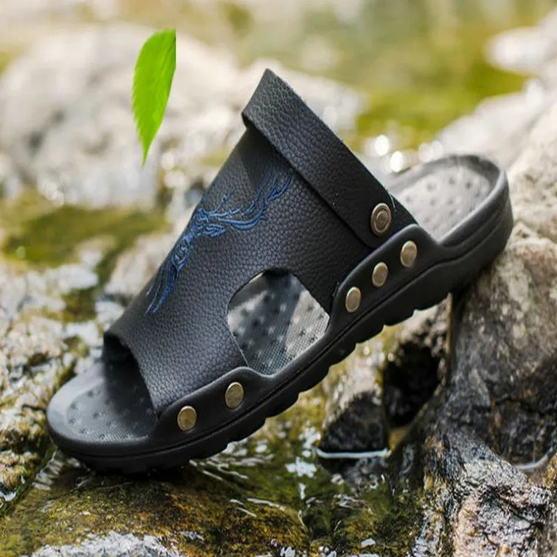 

Сандалии мужские кожаные, Нескользящие, пенопластовые, летняя обувь