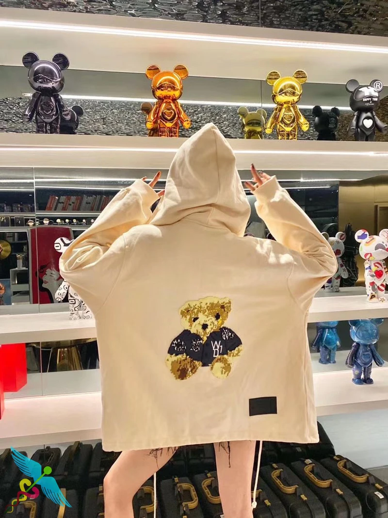 

WELLDONE Anime Hoodies Women Bear Print Fashion Pullover High Quality Zipper Sweatshirt Hooded Harajuku Hoodie Streetwear