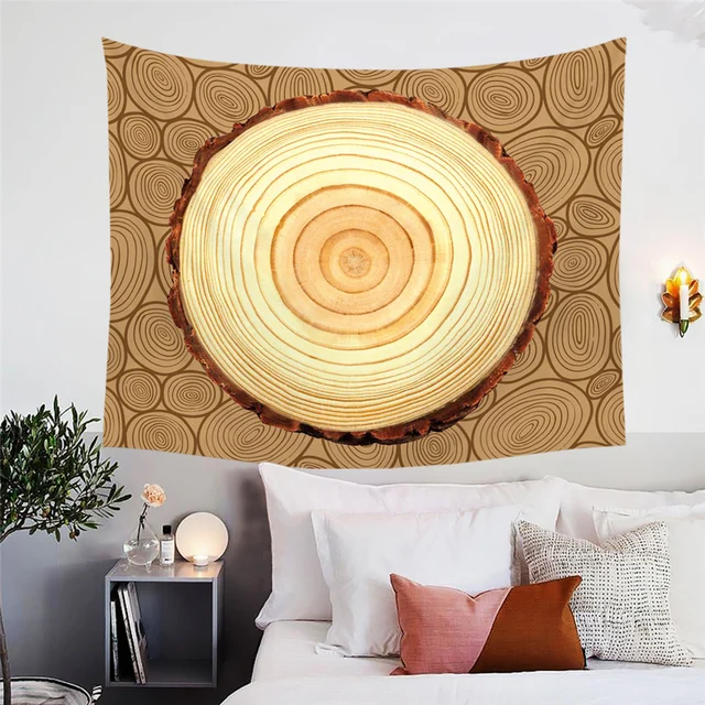 BlessLiving Wood Printed Wall Hanging Nature Textured Decorative Tapestry Vivid 3D Wall Carpet Striped Brown Bedspreads 150x200 2
