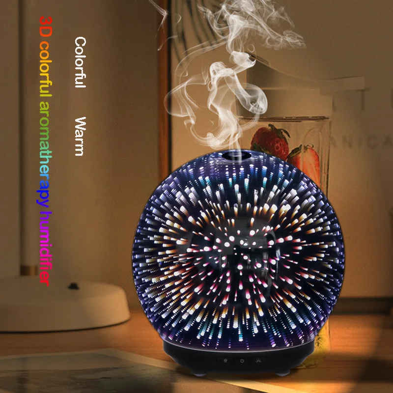 

3D Glass Colorful Aroma Diffuser Humidifier 200ML Mini Ultrasonic Aroma Essential Oil Diffuser Home Office Spray Air Purifier
