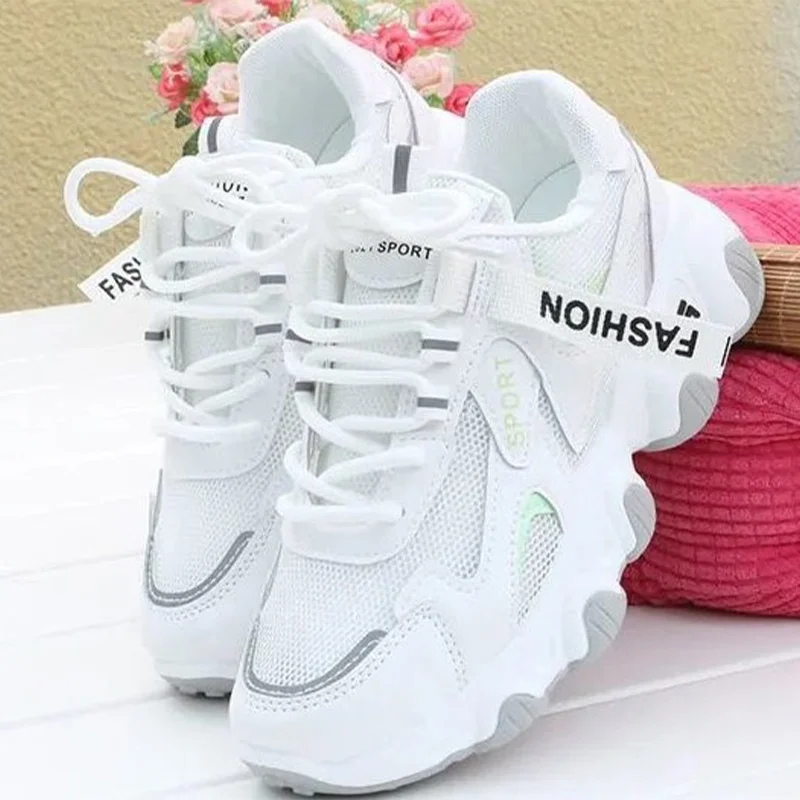 

Women's Sneakers Mesh Mixed Color Lace Up Ladies Shoe Comfort Breathable Fashion Leisure Female Footwear 2021 Spring Sunmmer