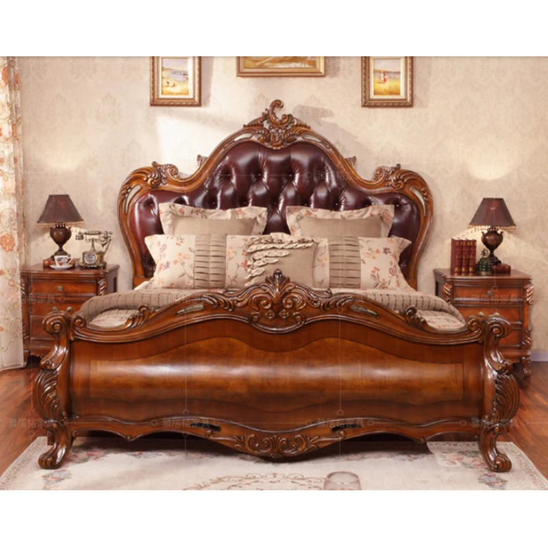 Кровать ОБИТАЯ натуральной кожей твердой древесины 1 8 м кровать king size WA625|Кровати|