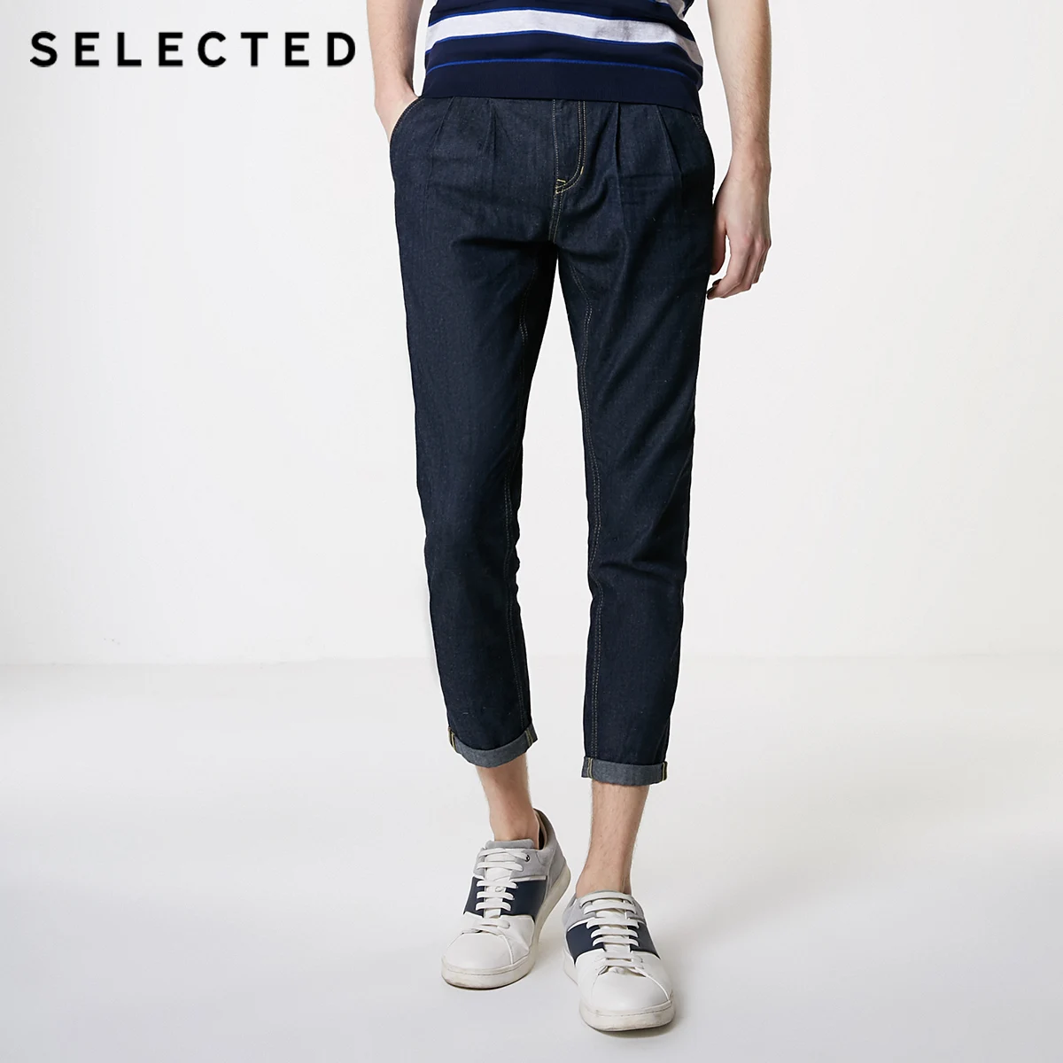 SELECTED Men's Summer Loose Fit Denim Pants Cotton and Linen Blended Crop Jeans C|419232513 | Мужская одежда