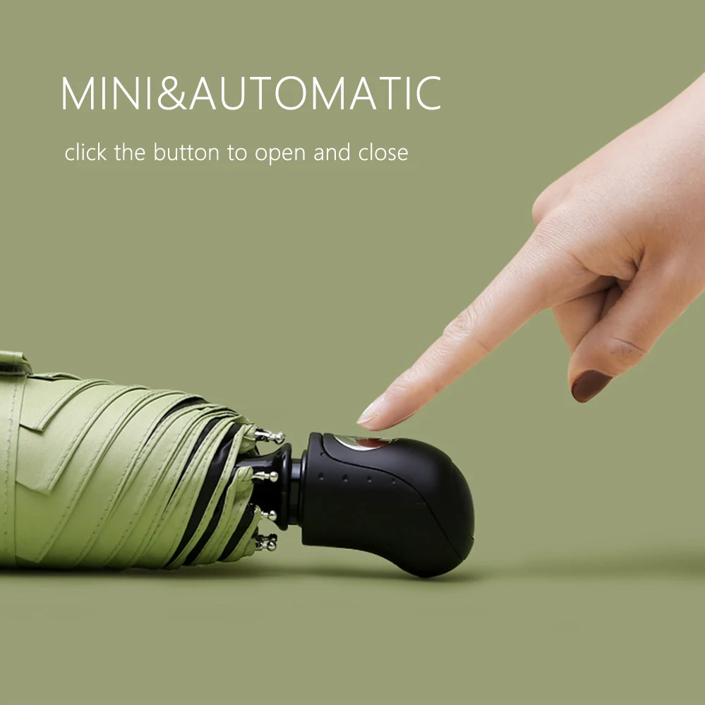Comprare Nuovo Carino Automatico Mini Ombrello Pioggia Donne Protezione UV Cinque Ombrelli Pieghevoli Sole Colorato 8 Nervature Parasole Antivento UPF50
