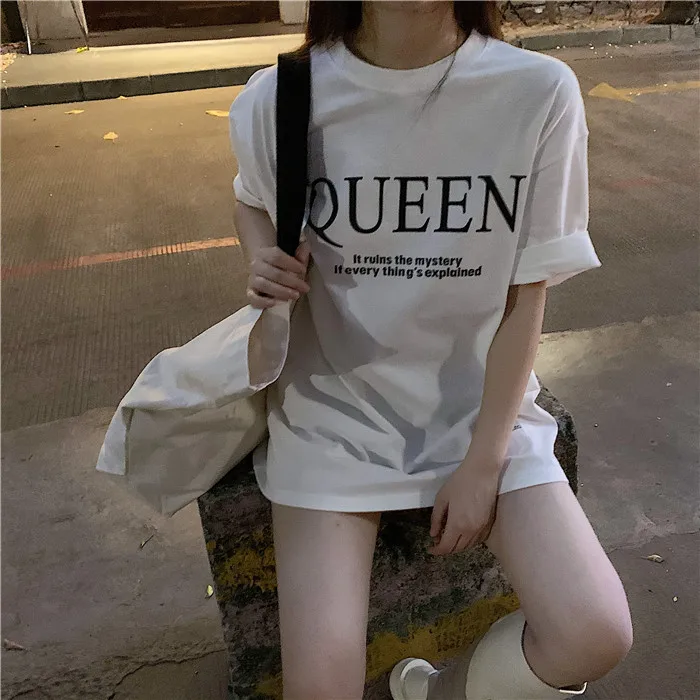 

YTX084 Mid-length 2021 new summer loose large version of the bottoms disappeared short-sleeved T-shirt women