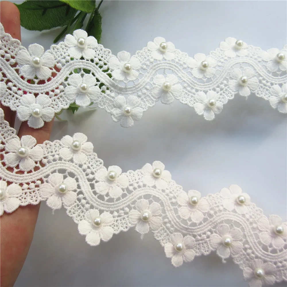 6 см перламутровая белая розовая хлопковая Цветочная кружевная отделка вышитая
