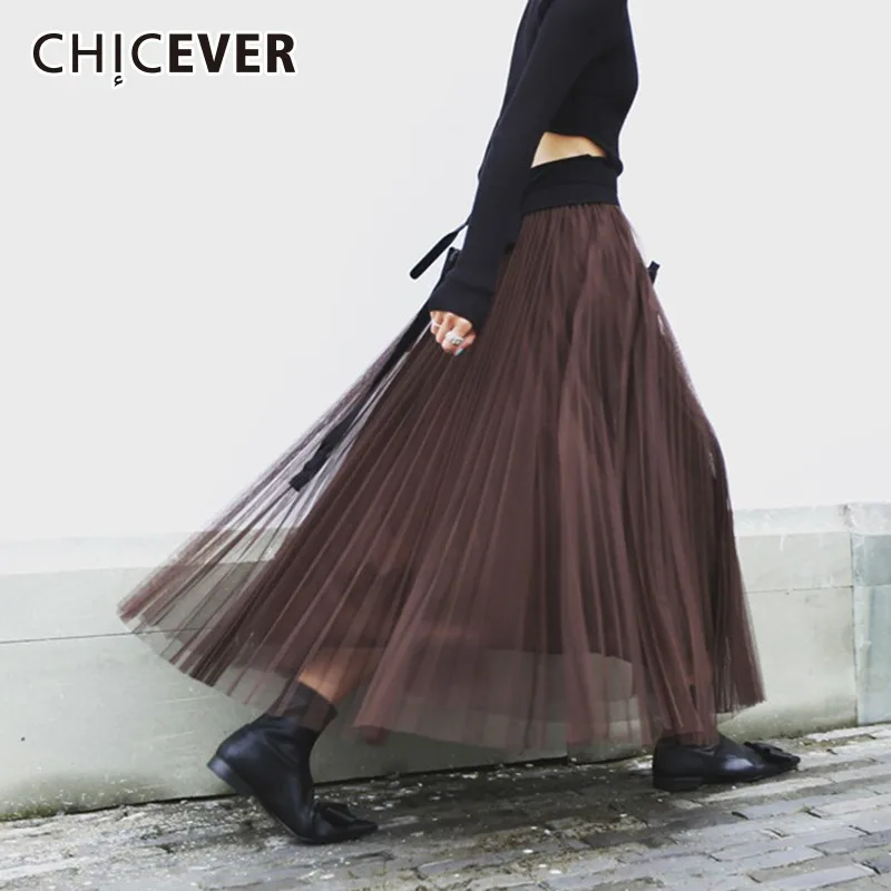 Женская сетчатая юбка CHICEVER свободная длинная большого размера с высокой