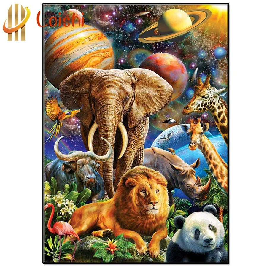 Алмазная мозаика 5D с изображением Галактики животных Льва слона панды | Дом и сад