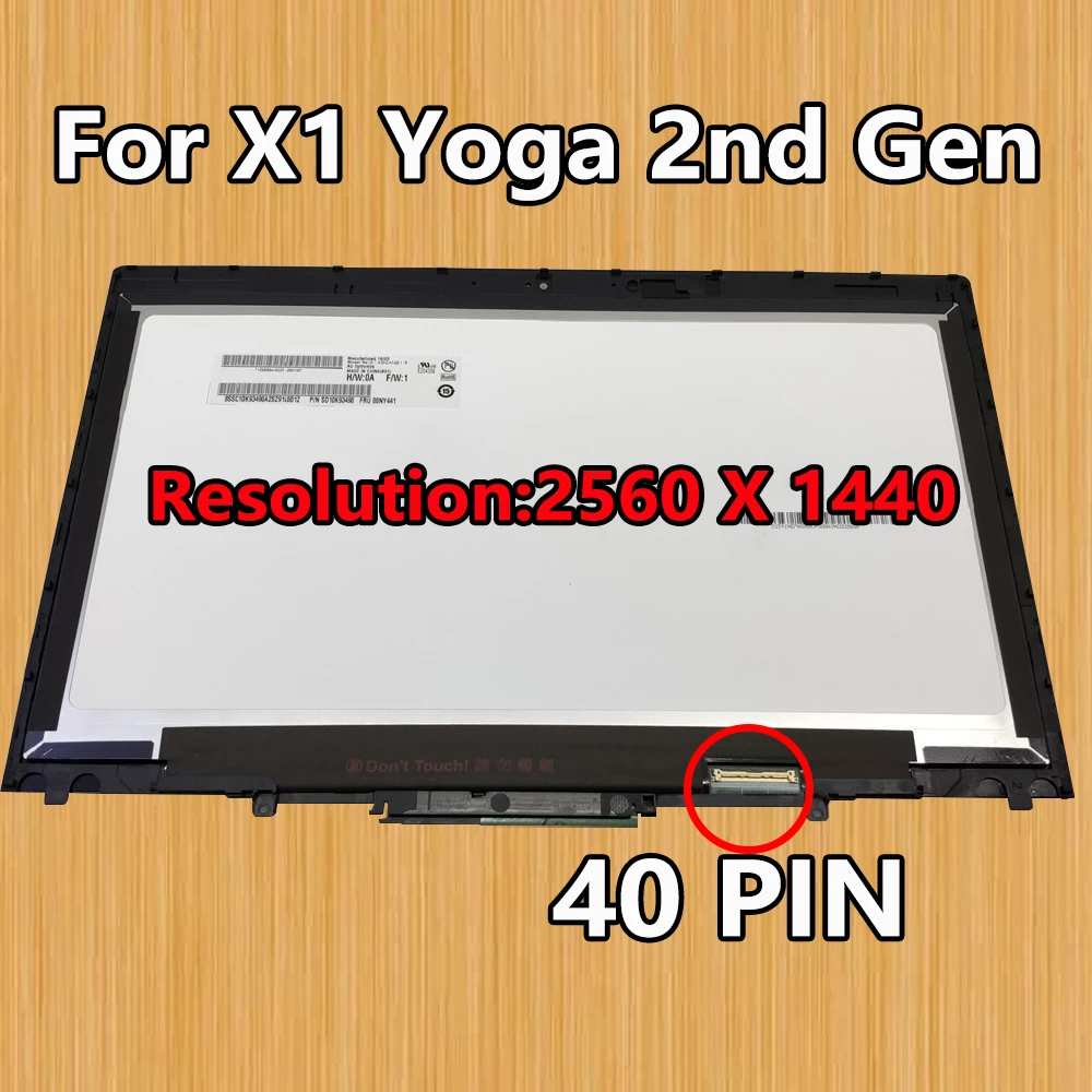 

14" WQHD (2560X1440) LCD Touch Screen Digitizer Bezel Assembly Replacement For Lenovo X1 Yoga 2nd Gen 2017 Year 01AX897 01AX898