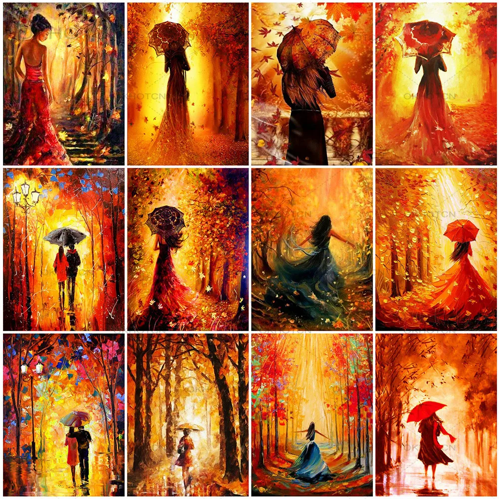 

Diamond Painting Autumn Umbrella Girl Full Square Diy Diamond Embroidery Mosaic Cross Stitch Portrait Crafts Home Decor Gift