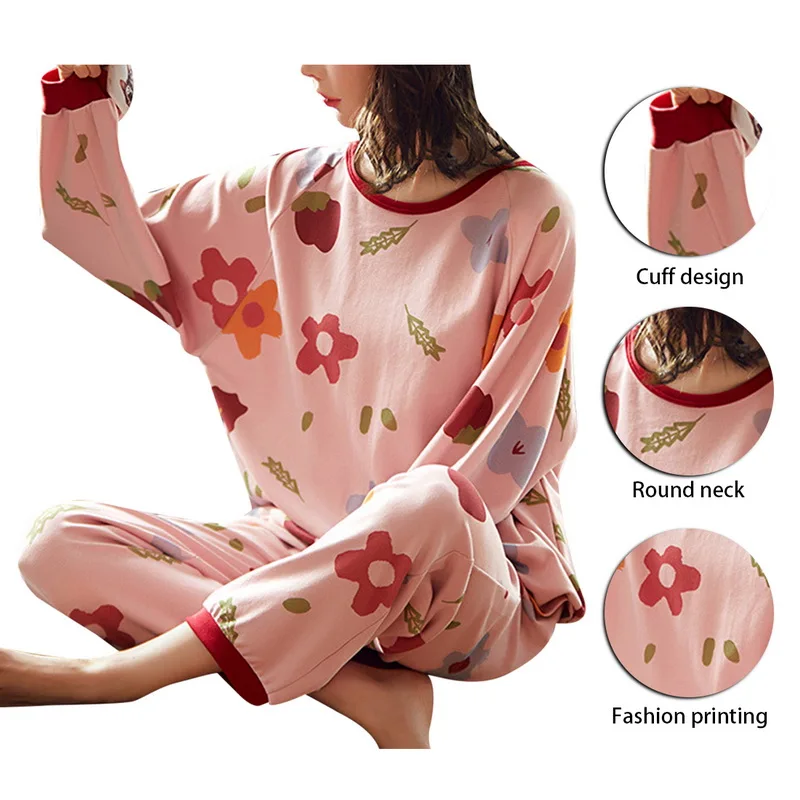 

Autumn Spring Cotton Cartoon Pajamas Set Women Pyjamas Homewear Long Sleeve Sleepwear Plus Size Home Clothes Night Suit Female