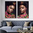 Косметическая фигурка Африканской женщины, холст, живопись, Красочный геометрический плакат и принты, искусство, Настенная картина для украшения гостиной