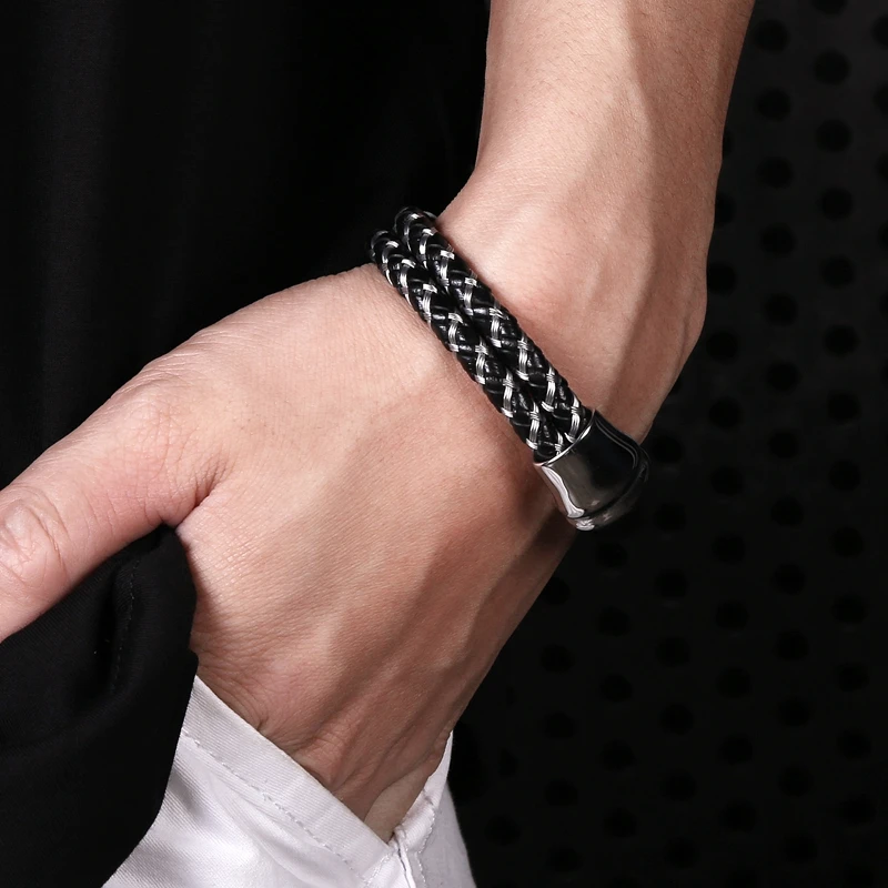 Модные мужские браслеты кожаный браслет из нержавеющей стали с магнитными