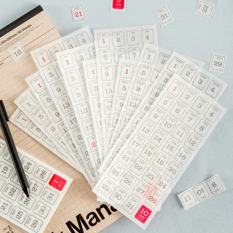 

12 листов, наклейка на календарь на 365 дней, наклейка на ежедневный план, самоклеящееся украшение «сделай сам», милые канцелярские товары