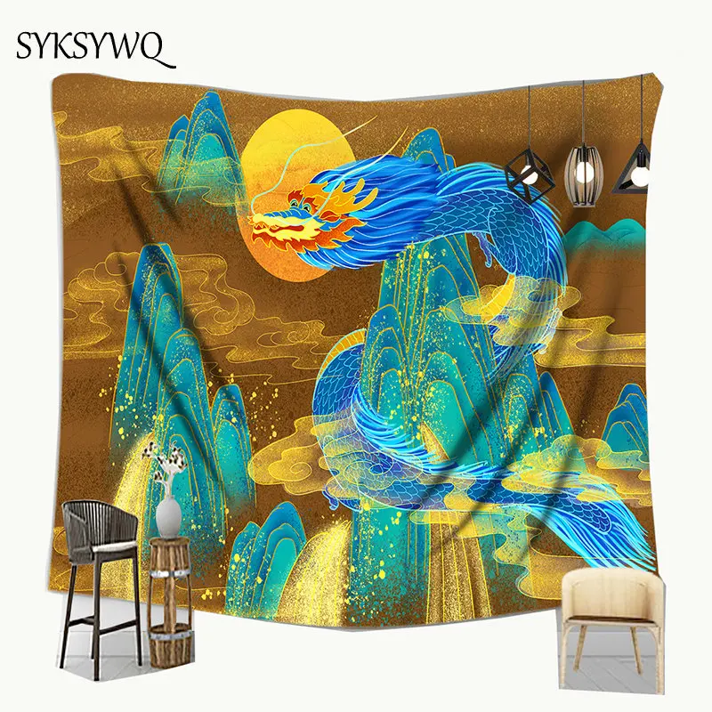Гобелен из дракона и гор настенное одеяло в виде Луны настенная ткань полиэстера
